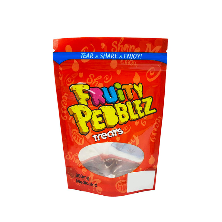 

Wholesale empty cereal bag 600 mg medicated mylar bags with window stand up zip lock treats plastic edibles packaging (Fruity Pebbles)