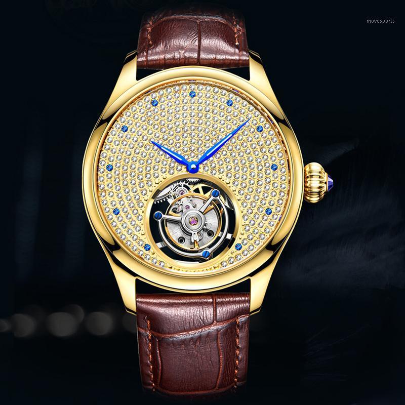 

100% Real Tourbillon Watch Mens Skeleton Mechanical Wrist Watches For Men Luxury Business Top Brand Male Wristwatches, Nobile gold