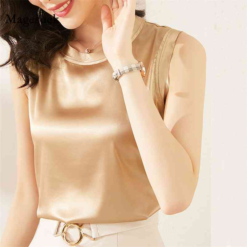 

Silk Satin Tank Tops Fashion Vest Summer Plus Size Clothing Blusas Mujer De Moda Office Lady Solid Sleeveless 10053 210518, White