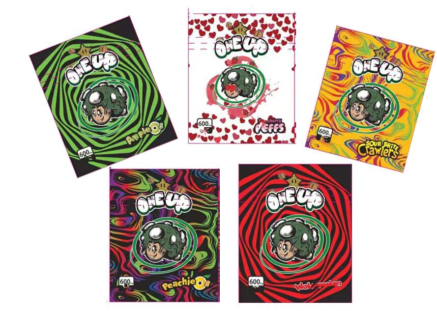 

ONE UP Mylar Bags 600MG medicated Sour Brite Crawlers Apple Watermelon Peachie Strawberry Smell Proof Edibles Gummies Packaging