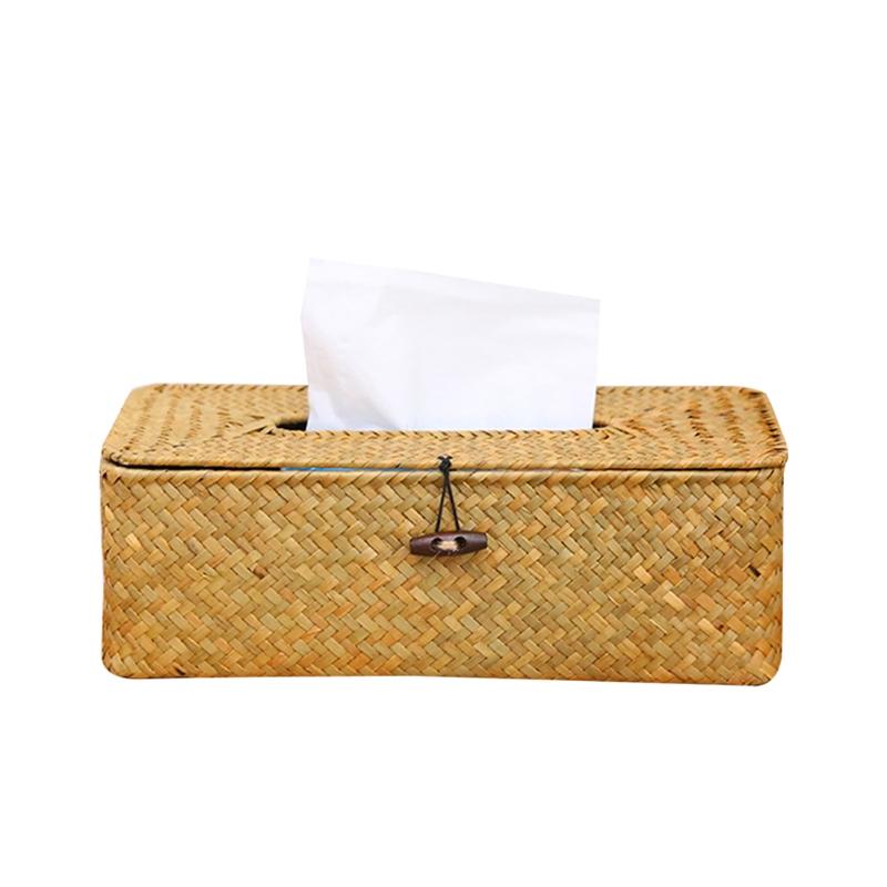 

Tissue Boxes & Napkins Woven Rattan Rectangular Box Cover Vintage Paper Towel Storage Holder Facial Napkin Dispenser Container Home T3EA