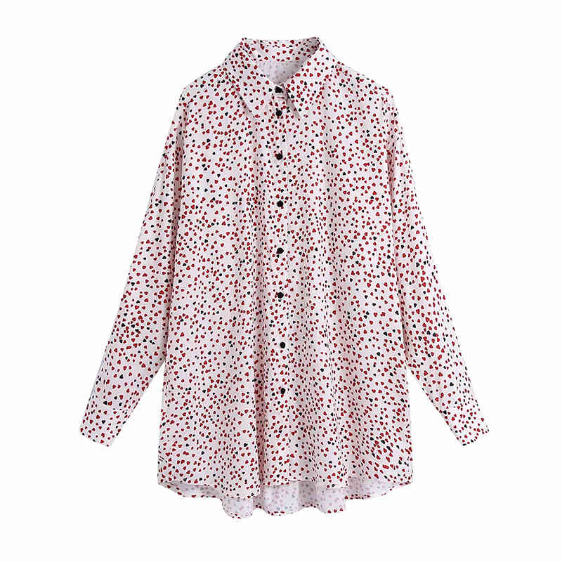 

Women Fashion Heart Print Loose Blouses Vintage Long Sleeve Button-up Female Shirts Blusas Chic Tops 210520, Multi