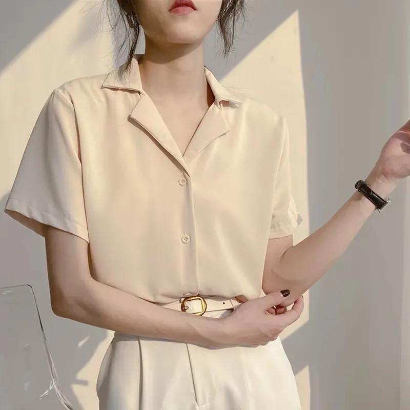 

EBAIHUI Womens Tops And Blouses Solid White Chiffon Blouse Office Shirt Blusas Mujer De Moda 2021 Short Sleeve Women Shirts, Brown