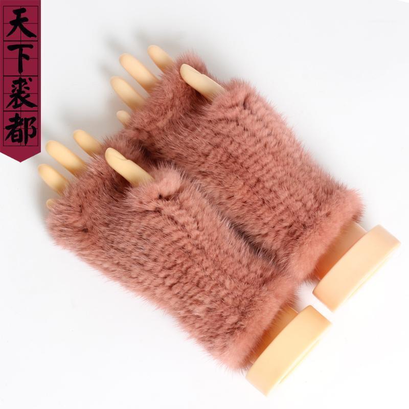 

Winter Real Gloves Women Warm Genuine Mink Fingerless Fur Fashion Lady Elastic Knitted Mittens1