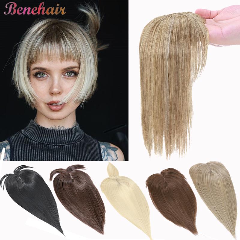 

Synthetic Wigs Benehair 25cm Clip In Hair With Bangs 2 Clips Topper Natural Straight Hairpiece Black Brown Blonde Women Fake