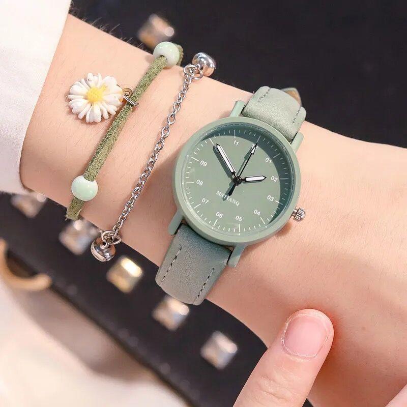 

Wristwatches Luxury Women's Watches Casual Simple Leather Band Quartz Analog Clock Ladies Bracelet For Women Relogio Feminino, Green
