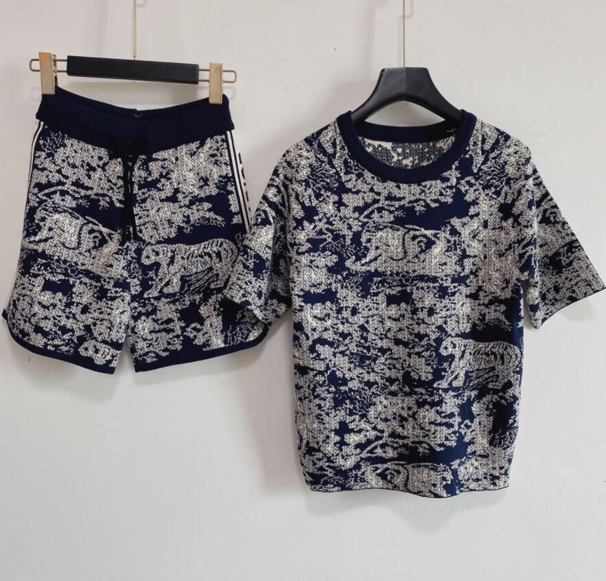

zoo ink landscape knit shortsleeved shorts graffiti print suit 703, Gray