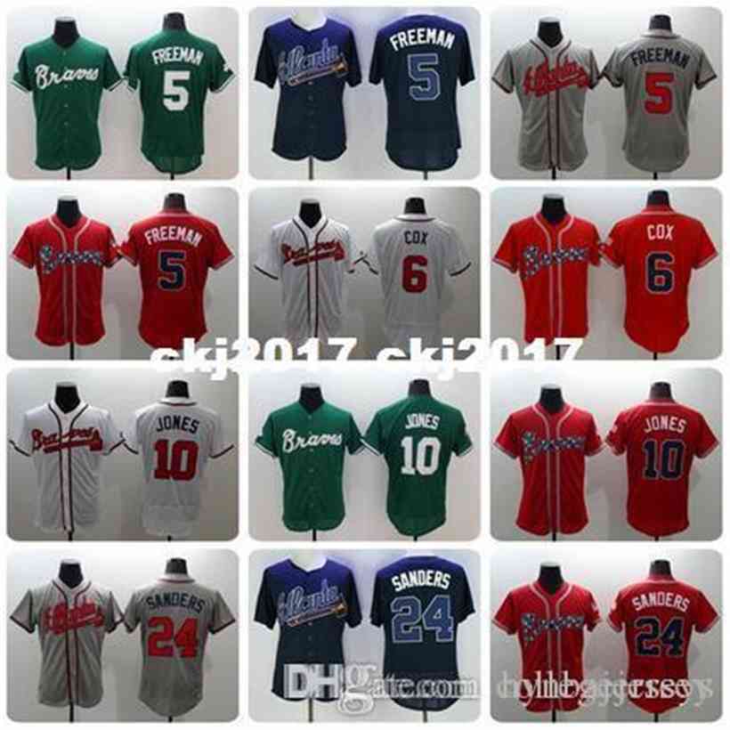 

Mens 6 Bobby Cox 10 Chipper Jones 24 Deion Sanders Jerseys color white gray red blue green top quality, Black
