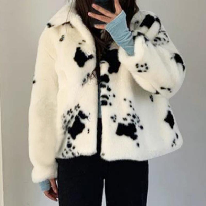 

Women's Jackets 2021 Outerwear Casual Lapel Button Pocket Loose Vintage Streetwear Short Coat Female Baggy Plush, Black;brown