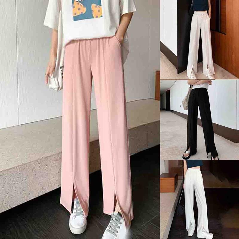 

Women's Pants & Capris Fashion Loose Trousers For Female Straight High Waist Casual Wide Leg Split, Black;white