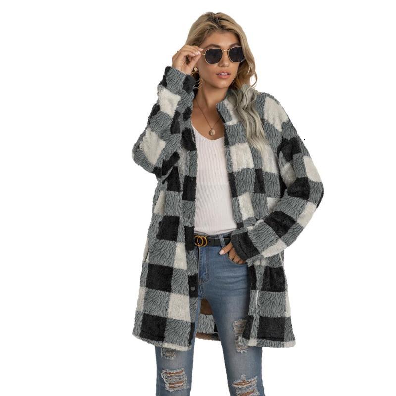 

Women's Wool & Blends women designers Casual Loose Baggy Mid Long Blend Turn Down Neck Plaid Shackets Coats BF Check Winter Fleece, Green