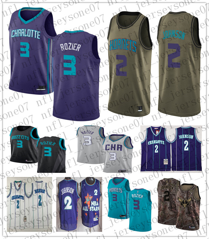 

Custom charlotte Mens women youth Hornetss 2 Larry Johnson 3 Terry Rozier blue white green Throwback Basketball jersey