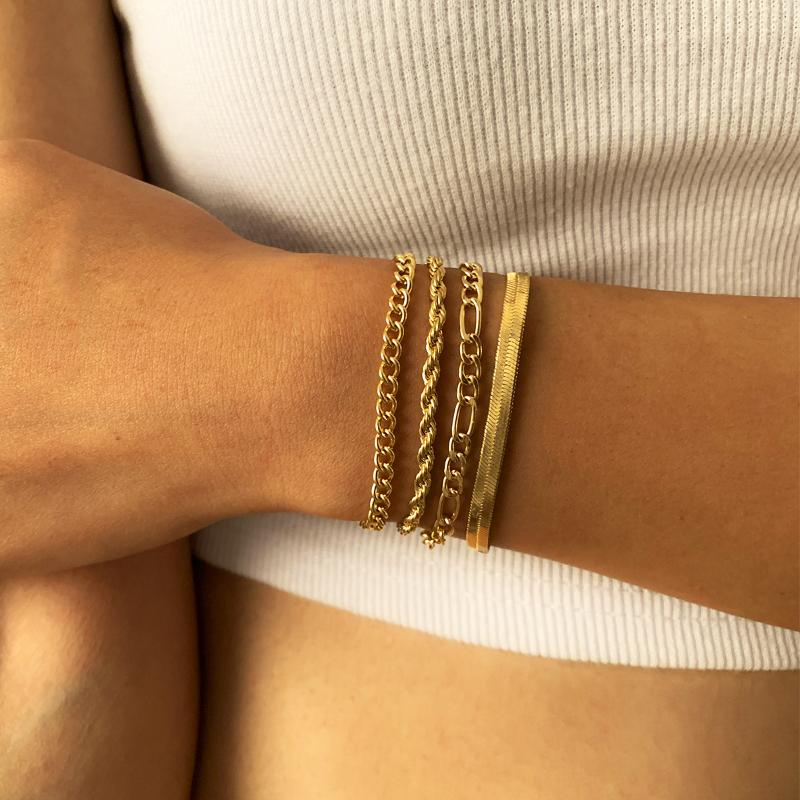 

Link, Chain Simple Fashion Versatile Girl's Mixed Styled Bracelet 4 Pcs Set Casual Sporty Bracelets Wrist Chains