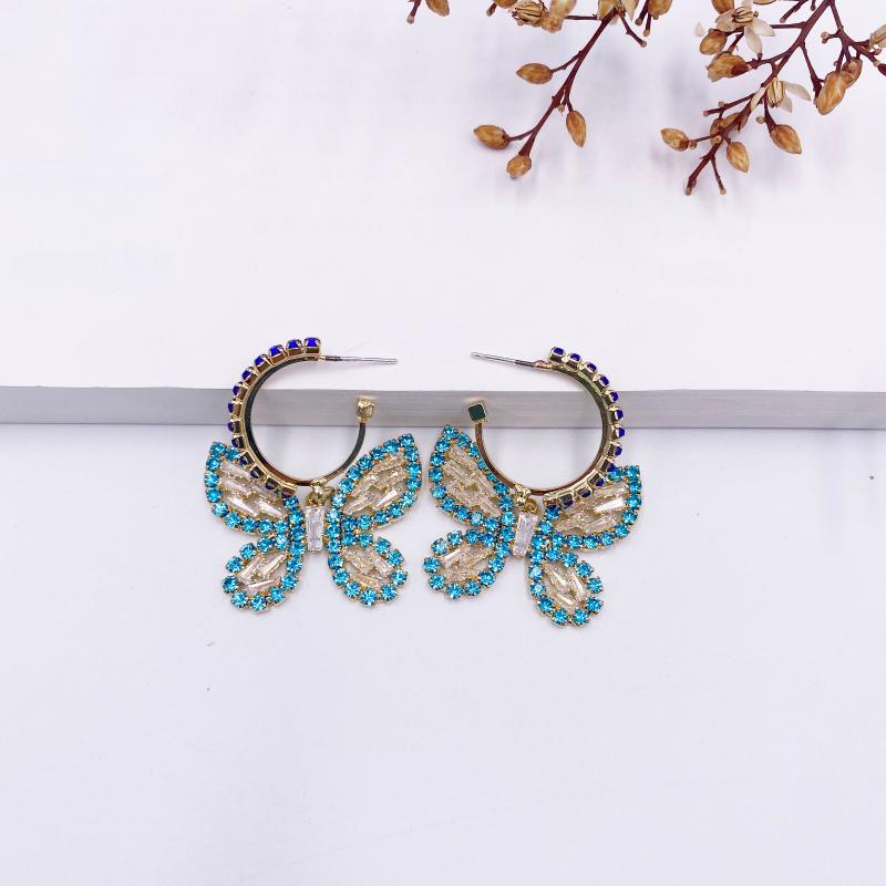

dangle & chandelier minar cute shiny rhinestone butterfly earrings for women multicolor crystal simulation wing hook oorbellen 2021, Silver