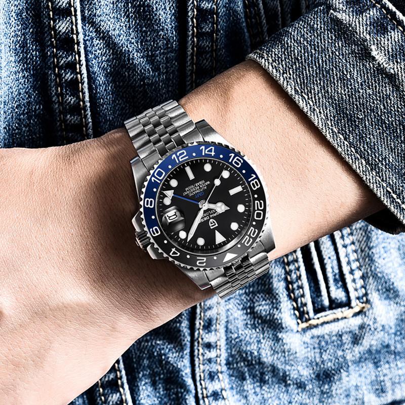 Wristwatches 40mm GMT Men's Mechanical Watches 100M Waterproof Top Brand Sapphire Glass Stainless Steel Business Watch-image-721109830