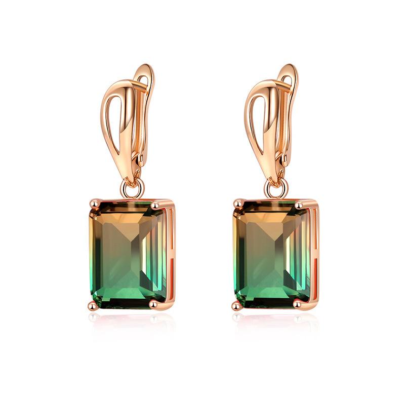 

Dangle & Chandelier 8Seasons Gold Copper Metal Drop Earrings For Women Colorful Gradient Square Crystal Fashion Jewelry, 1Pair