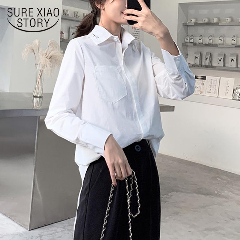 

Women's Blouses & Shirts Elegant White Long Sleeve Professional Shirt Women 2022 Korean OL Style Embroidered Turn-down Collar Blouse 8909 50