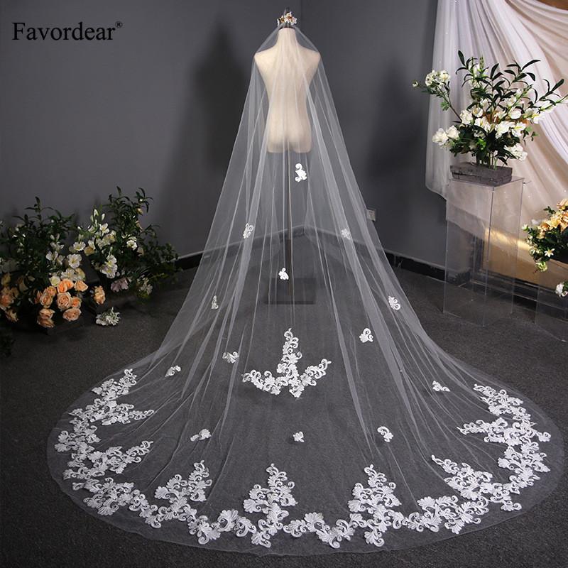 

Bridal Veils Favordear White 3.8m Cut Edge Applique Wedding Veil Velos De Noiva 1 Tier Cathedral With Comb Accessories, Black