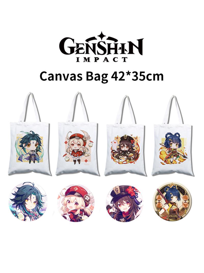 

Gift Wrap Cute Genshin Impact Bag Xiao Hutao Canvas Women Shoulder Shopping Shopper Ladies Reusable Hand Bags Tote