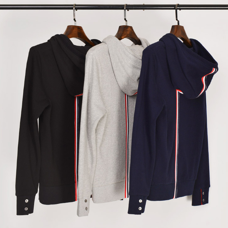 

2021 Fashion Tb Thom Brand Stripe Hooded Clothing Cotton Jacket Men Women Sweatshirts Hoodies Male Casual Sportswear Coatzr9v, Black;brown