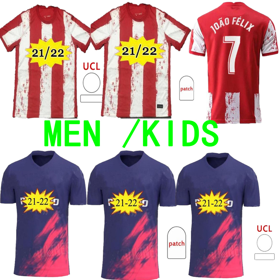 

21 22 Atletico Soccer Jerseys de Madrid JOAO FELIX 2021 SUAREZ CORREA KOKE DEMBELE football Shirt Carrasco M.LLORENTE Men Kids Kit, Grey