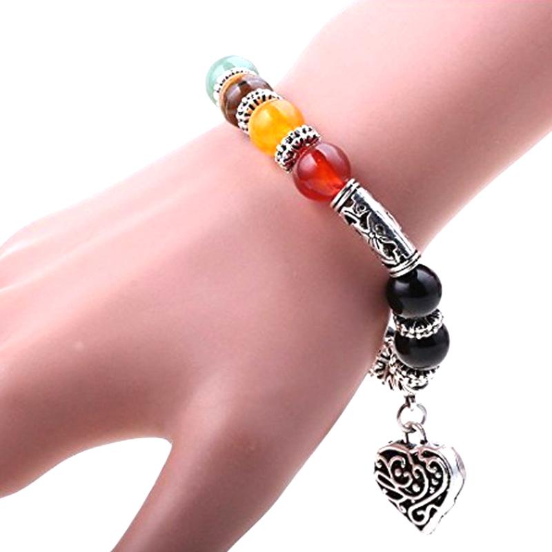 

Beaded, Strands Rainbow Seven Natural Crystal Stone Charm Bracelet Energy Chakra Pray Bracelets Heart Pendant