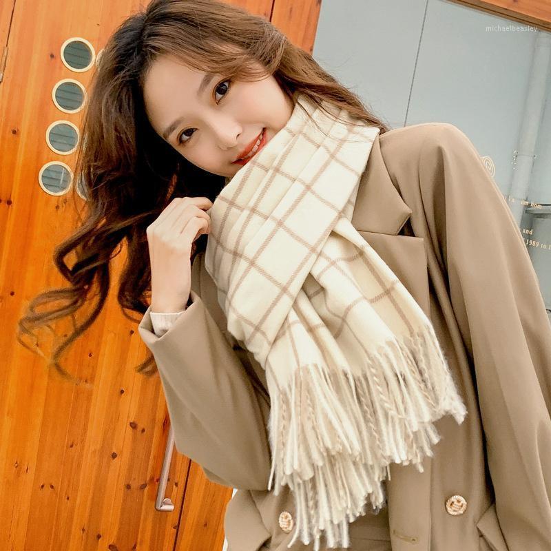 

Scarves 2021 Autumn/winter Korean Version Of The Simple Wind Ins Grid Scarf Winter Imitation Cashmere Female Warm Shawl