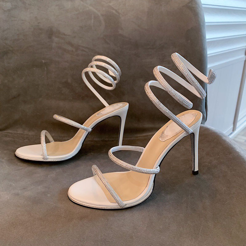

2021 slides flip flops sandals 20SS Crystal Serpentine dress shoes Sexy strass Cleo sandals Party high heel rc Sandal, #18