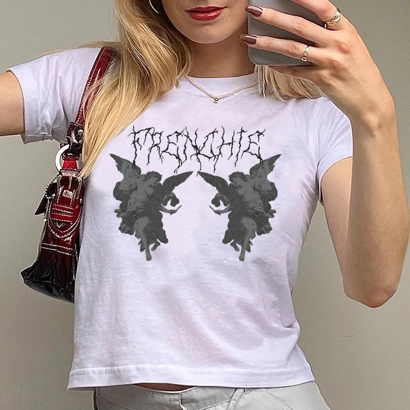 

Women' T-Shirt Summer Casual Women Top Causal Short Sleeve Personality Printing O Neck Exposed Navel Streetwear