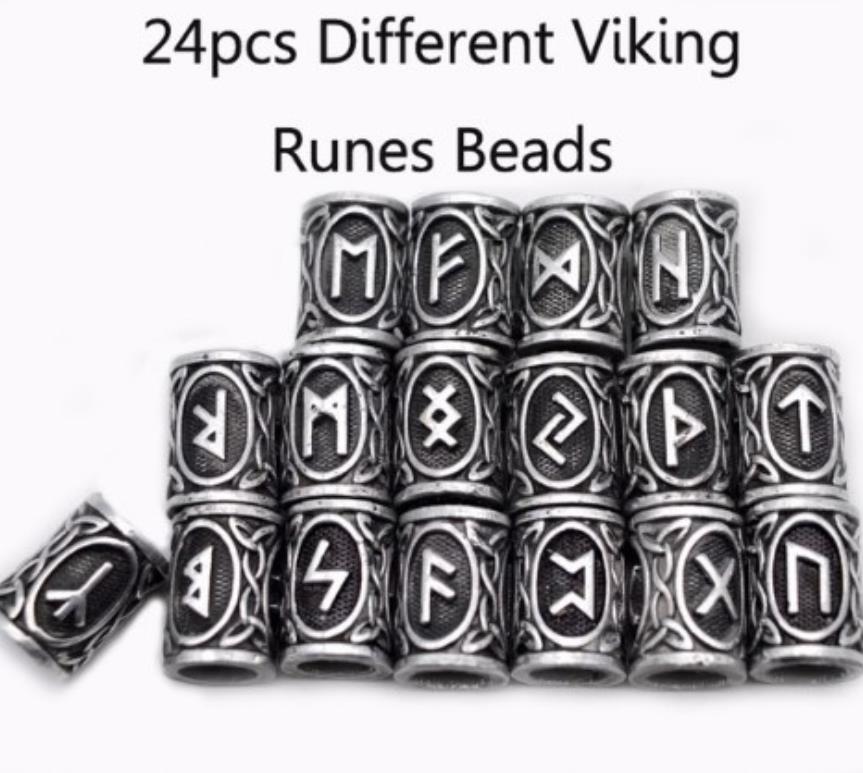 

Metals Loose Jewelry24Pcs Real Po High Quality Norse Viking Runes Metal Charm Beads Bracelets Pendant Necklace Diy For Beard Or Hair Drop De