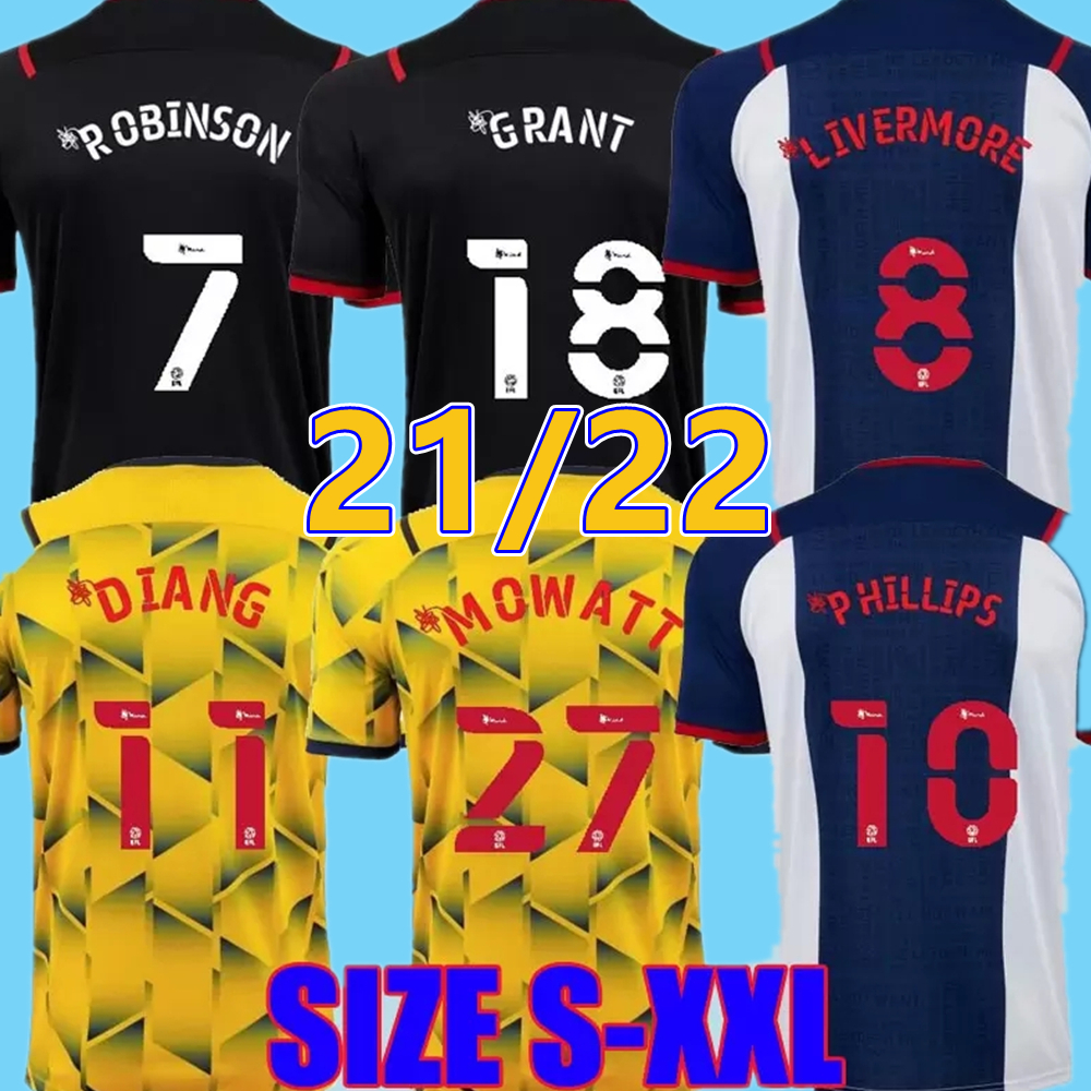 

21 22 west soccer jerseys phillips livermore diang brunt bromwich albion home away third 3rd 2021 2022 robinson mowatt men kids shirt socks, Black;yellow