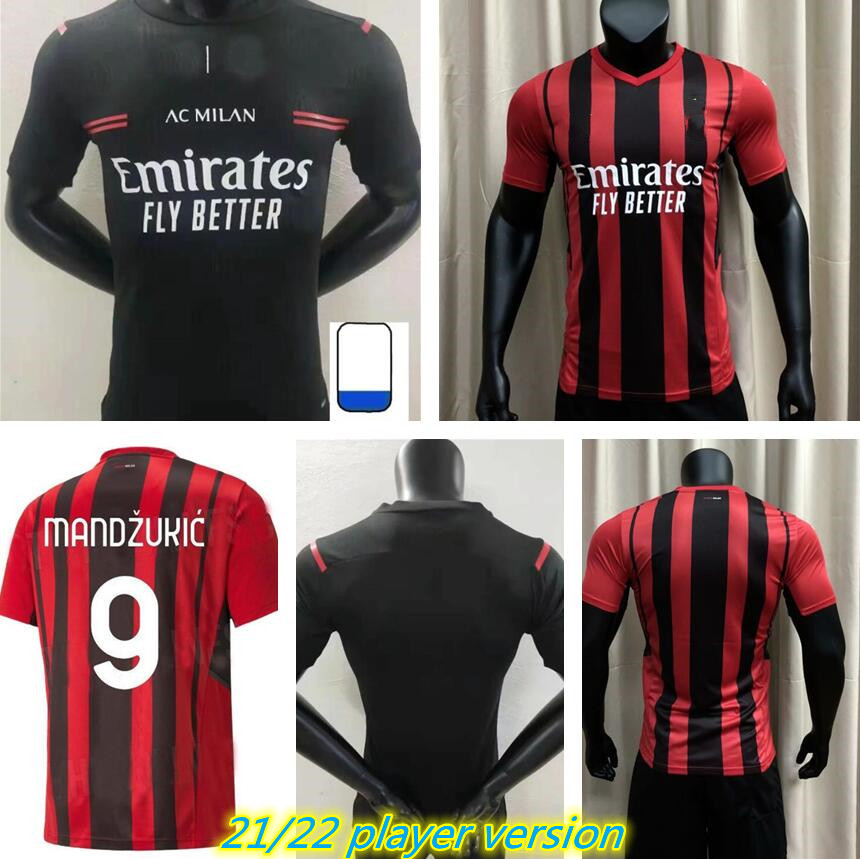 

Player version 2021 2022 AC Soccer Jerseys IBRAHIMOVIC THEO S.CASTILLEJO BRAHIM Maillot De Foot Milan 21 22 home and away 3rd football shirt, Black;yellow