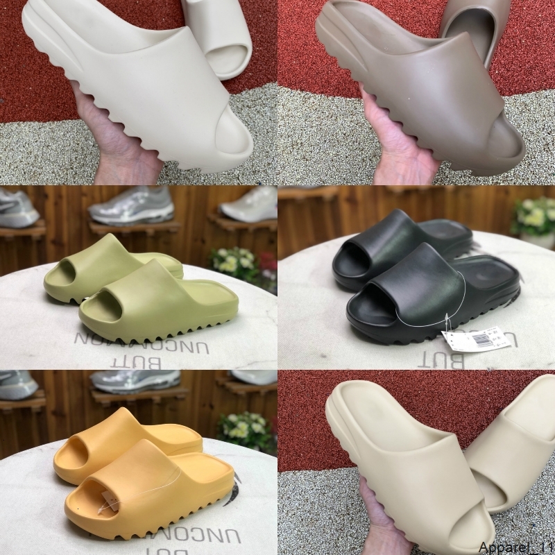 

2021 Kanye West Slides Foam Runner Triple Black White Resin Desert Sand Mens Slipper Flip Flops Womens Sandals Slippers Outdoor Casual Shoes