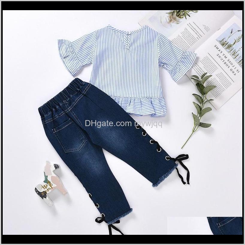 

Sets Girls Clothing Set Infant Striped Short Sleeve Top Kids Designer Clothes Toddler Baby Outfits Hole Side Denim Pants Boutique 109 Cn2Zf, White