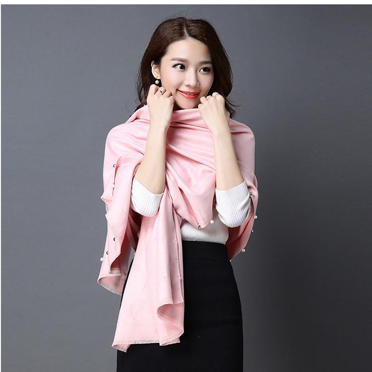 

Scarves Pink Solid Beads Women's Artifical Cashmere Pashmina Scarf Warm Shawl Fashion Large Scarfs 190x70cm