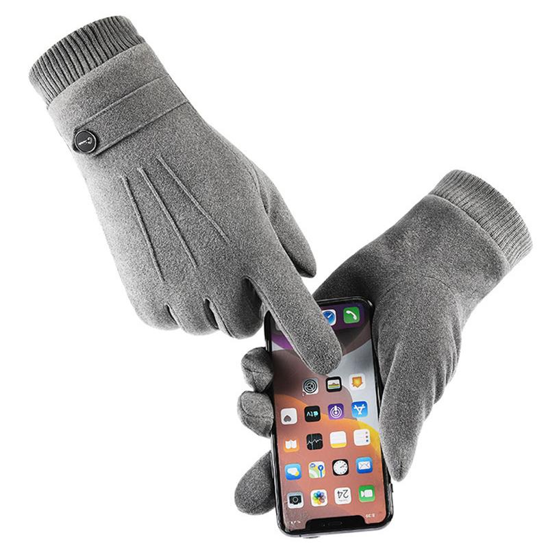 

Five Fingers Gloves Winter Keep Warm Touch Screen Plus Velvet Inside Suede Mens Fashion Simple Cold Protection Thicken Man Outdoor, Blue;gray