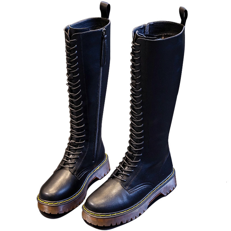 Boots Women's mid-sized, , British-style black boots with shoelaces, high boots, casual, autumn and winter trend, R151