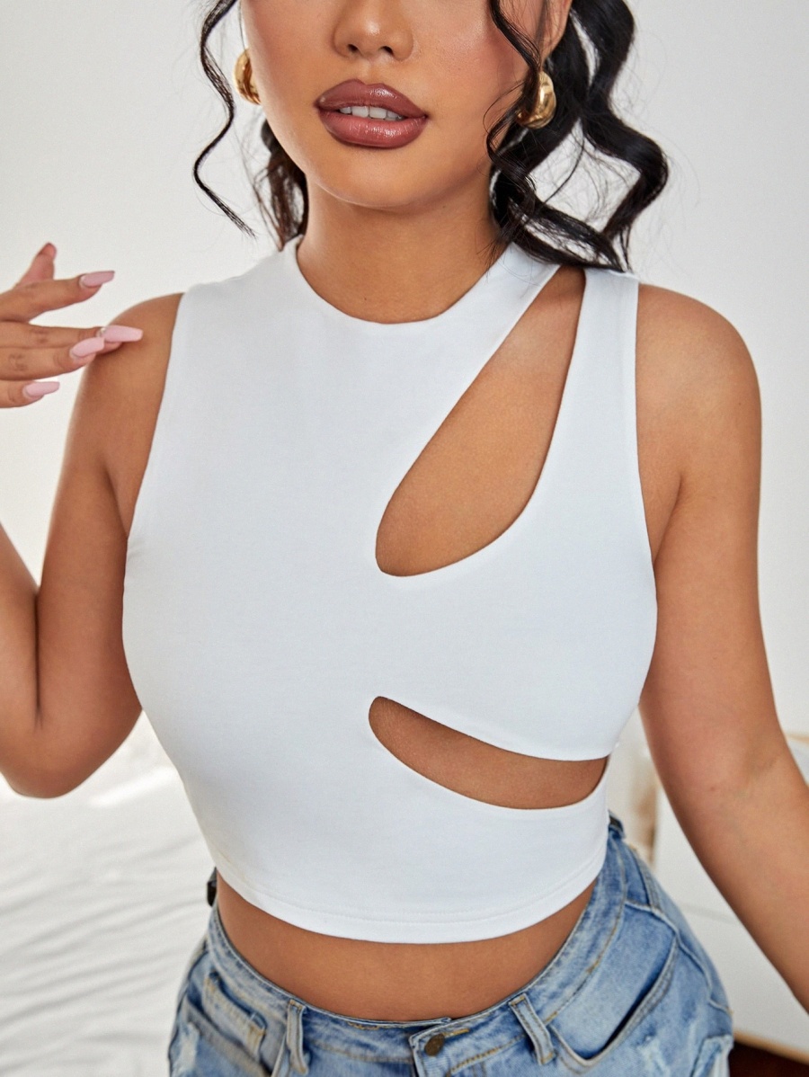 

SXY Cut Out Tank Top f4mX#, White