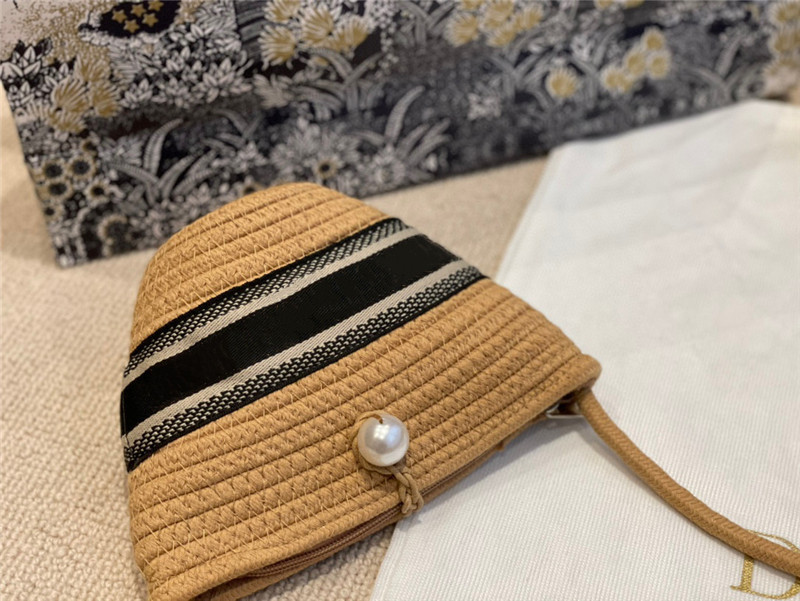 

Pearl Decoration Bag straw plaited article vegetable basket handbag fashion Stripe letter small Bucket