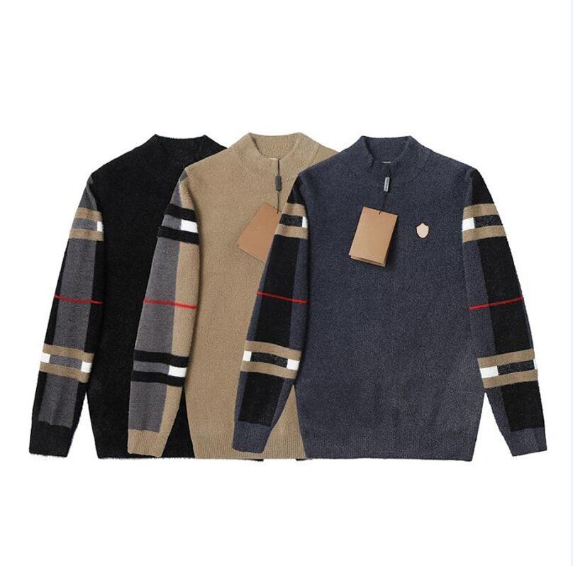 

Classical Mens Knitted Sweater Brand Mens Classic Knit Sweatshirt Vintage Plaid Designer Pullover Sweaters -3XL 139298, Black
