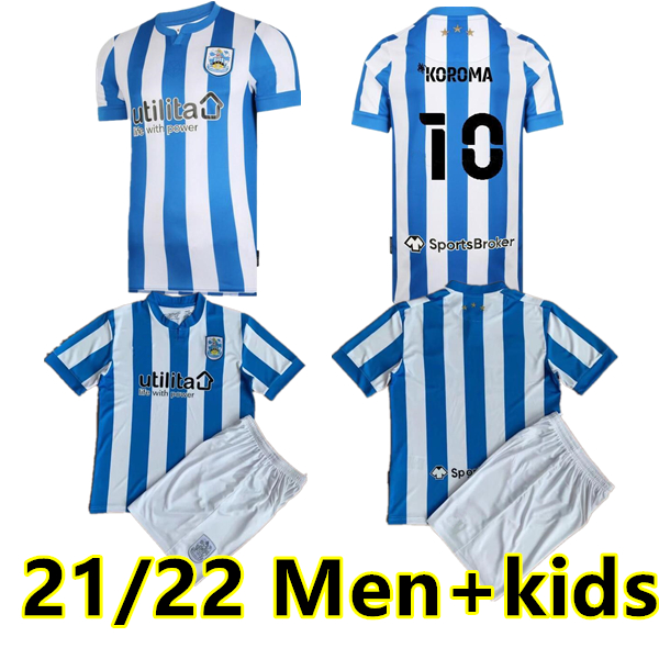 

2021 2022 Huddersfield Soccer jerseys KOROMA CAMPBELL BACUNA SARR MBENZA TOFFOLO home blue Men Kids Kits football shirts uniforms Thai top, 21/22 home adult