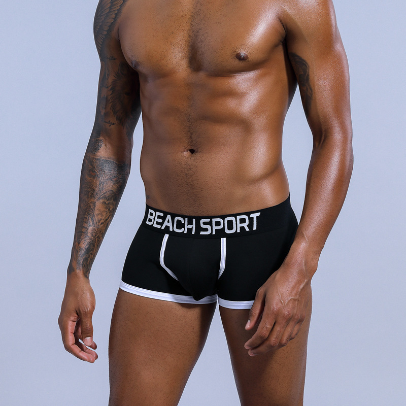 

men's swimwear cotton boxers low waist double bag sweat absorption, breathable and body shaping