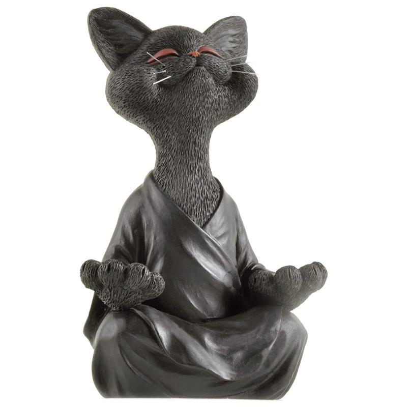 

Whimsical Black Buddha Cat Figurine Meditation Yoga Collectible Happy Decor Art Sculptures Garden Statues Home Decorations