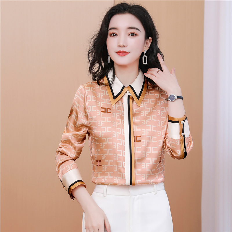 

Long Sleeve Silk Shirt 2021 Women Runway Satin Printed Elegant Button Up Blouse Beautiful Spring Autumn Winter Gorgeous High-End Office Ladies Designer Luxury Tops