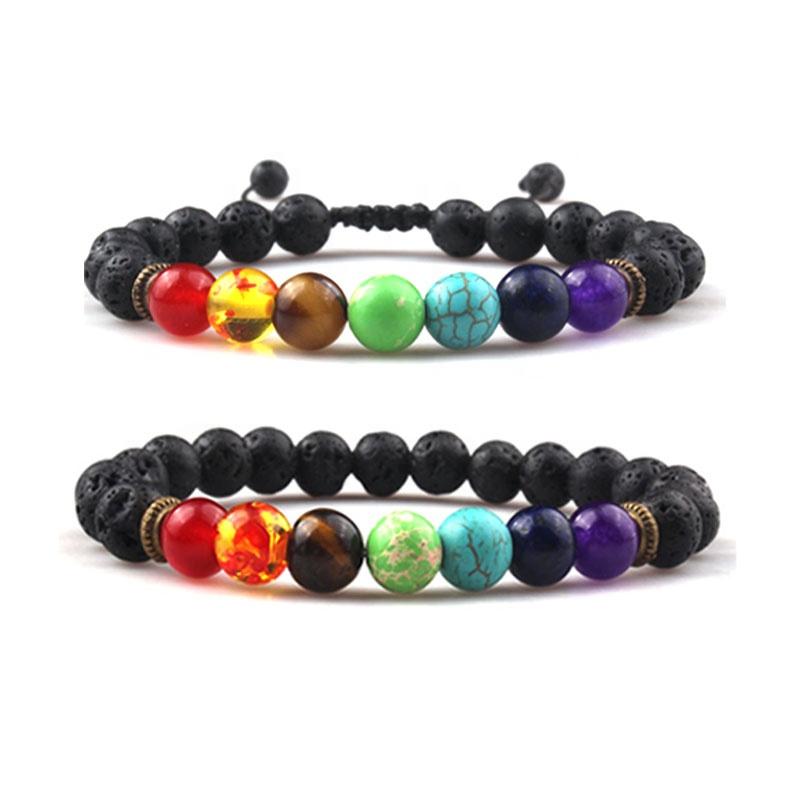 

Beaded, Strands 7 Chakra Charms Lava Stone Bracelet 8mm Natural Beads Bracelets Stress Relief Yoga Bangle For Women Men Jewelry