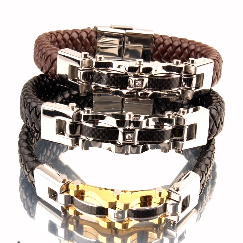 

Link, Chain 12mm 22cm 316L Stainless Steel Punk Jewelry Black Leather Wrist Bracelet Bangle For Hip Hop Men Boys Christmas Gift