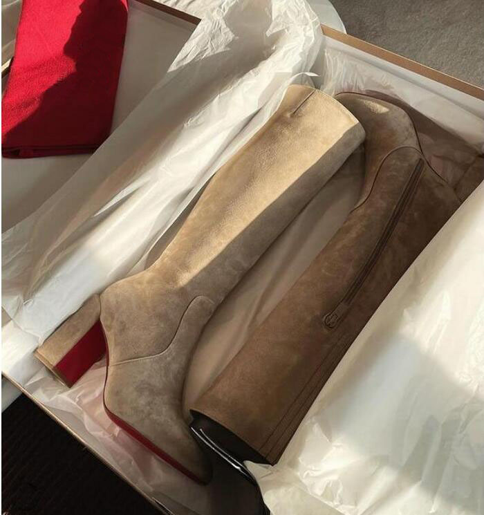 

Women Long boot winter cool lady shoes red bottom boots High Heels Genuine Leather suede side zipper Cavalika Knee over booty round toe Fashion Woman