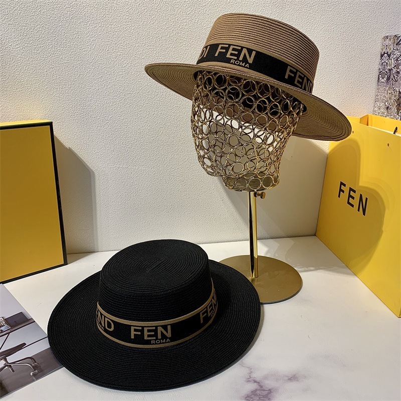 

FF flat top hat new physical store style letter flat top waterproof breathable fine weave sunshade hat Summer Beach Hat Zy