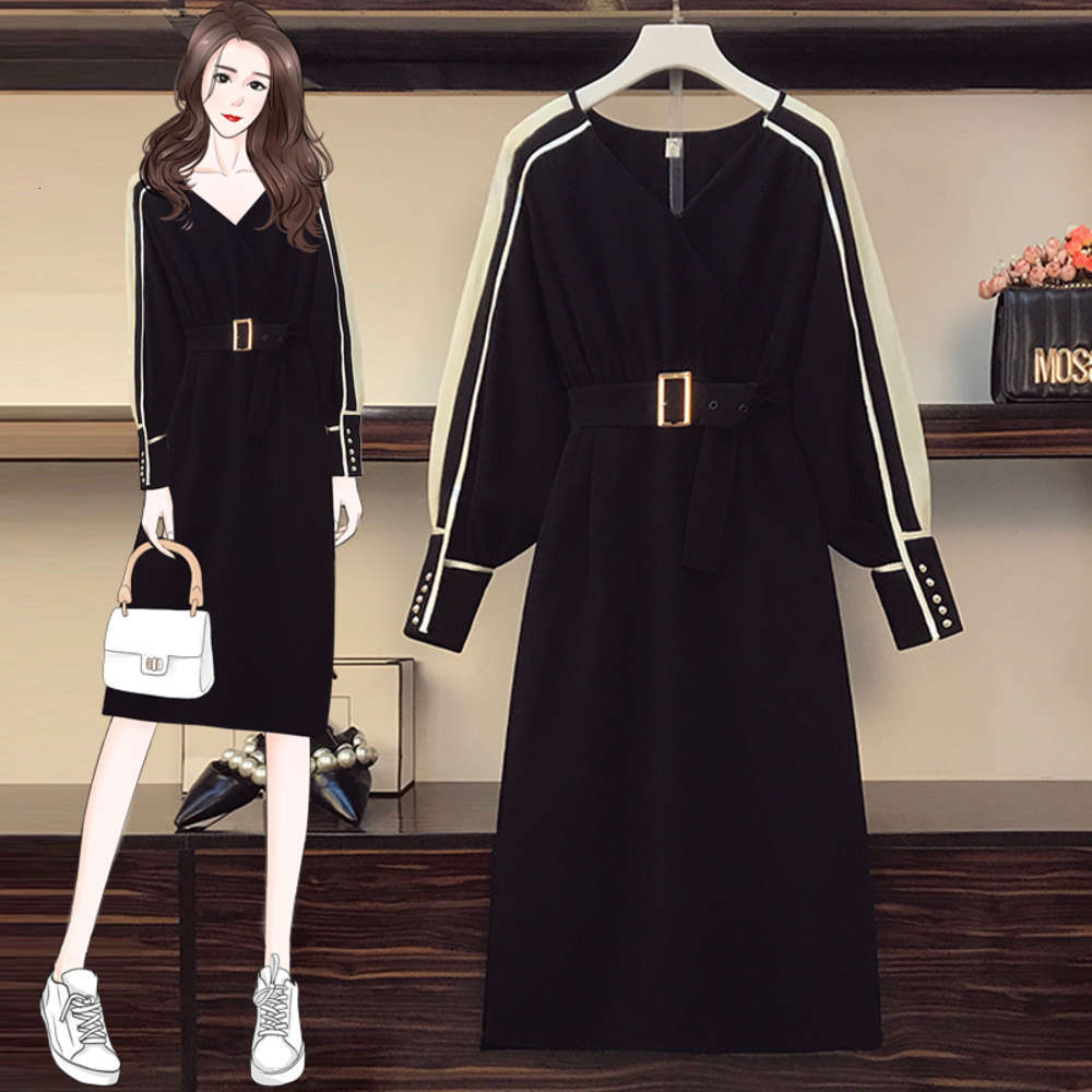 

casual dresses dress early spring large size women's fat sister french hepburn style age reducing r0la, Black;gray
