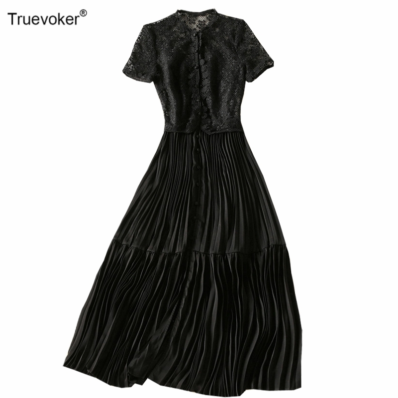 

Truevoker Women European High Street Runway Black Draped Dress Lady Short Sleeve Embroidery Cutout Ankle Length Festa Vestidos 210602